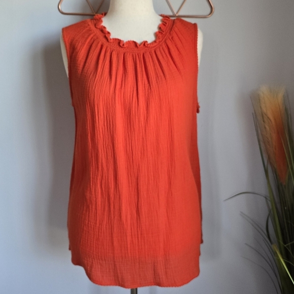 Matilda Jane, New, Maui Orange Cut-out Tie Back Cotton Gauze Shirt Size Large - Picture 11 of 11